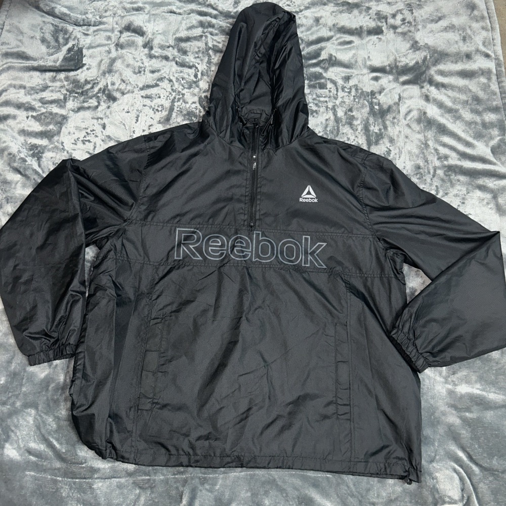 REEBOK Waterproof‎ Windproof Black Quarter Zip Pullover Rain Jacket Mens 2XL